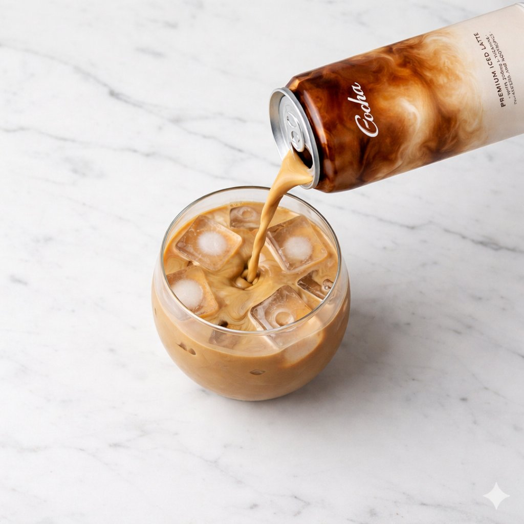 Cocha iced latte being poured over ice